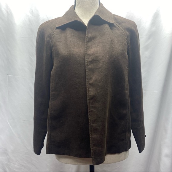 Talbots Pure Irish Linen Dark Brown Open Jacket Women’s MP LIGHTWEIGHT LUXURY - Picture 1 of 12